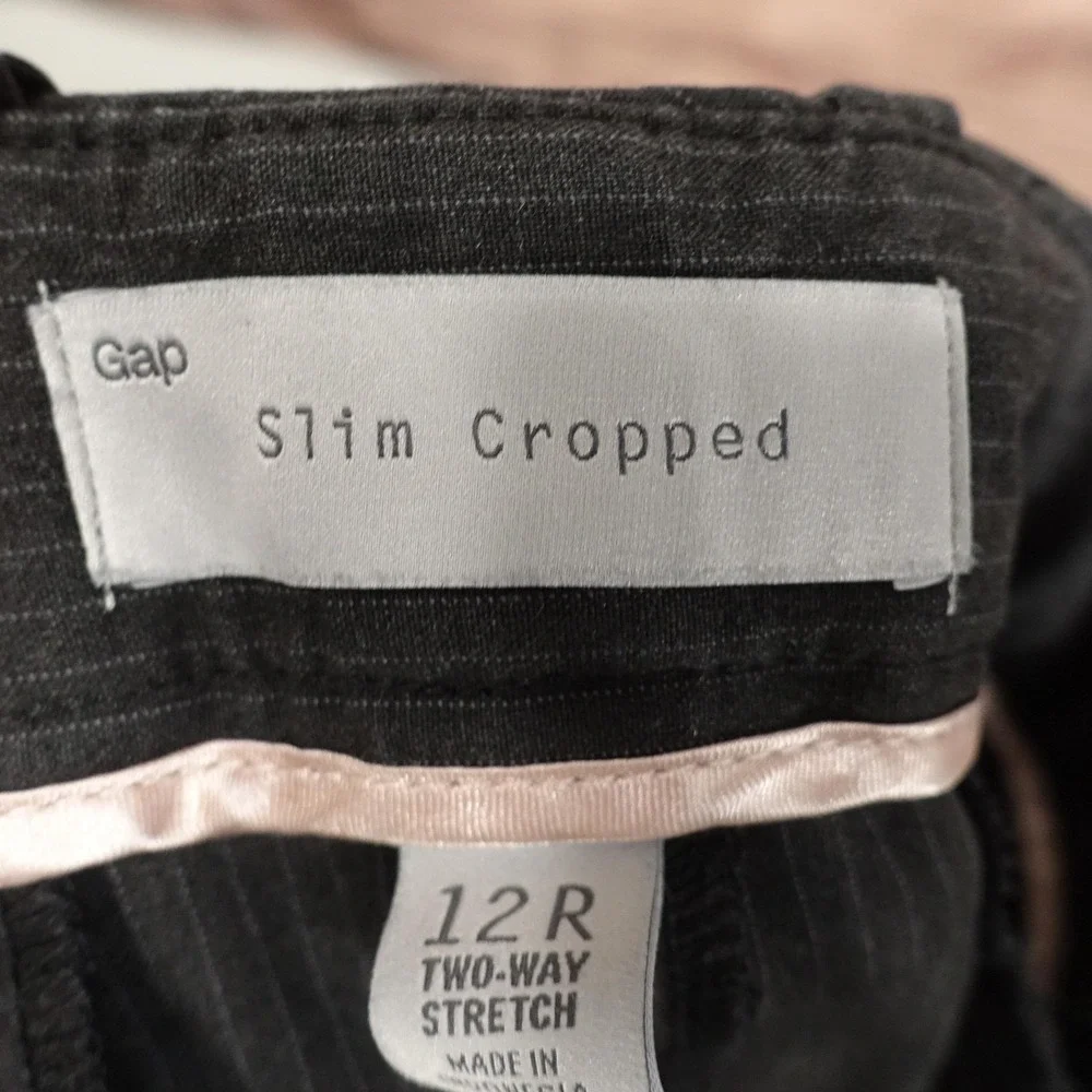 Gap Pants Womens 12R Gray Slim Cropped Stripe Twill Stretch Pockets 35x25